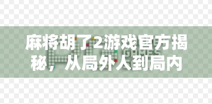 麻将胡了2游戏官方揭秘，从局外人到局内人的沉浸式体验革命
