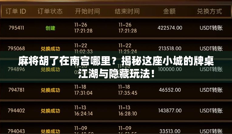 麻将胡了在南宫哪里？揭秘这座小城的牌桌江湖与隐藏玩法！