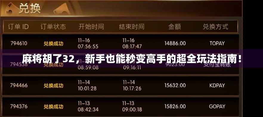 麻将胡了32,新手也能秒变高手的超全玩法指南! 麻将胡了32,新手也能秒变高手的超全玩法指南!